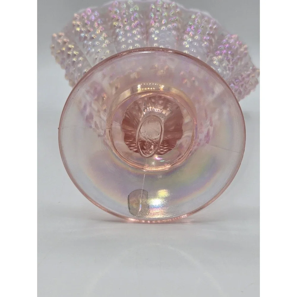 Fenton Glass 95th Anniversary Iridized Pink Opalescent Hobnail Fan‎ Vase 8